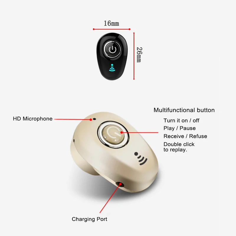 Mini auricolari wireless invisibili con cancellazione del rumore, auricolari stereo vivavoce Bluetooth TWS con microfono